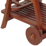 Benzara Slatted Shelf Serving Foldable Tray Stand with Wheels, Brown BM210445 Brown Solid Wood BM210445