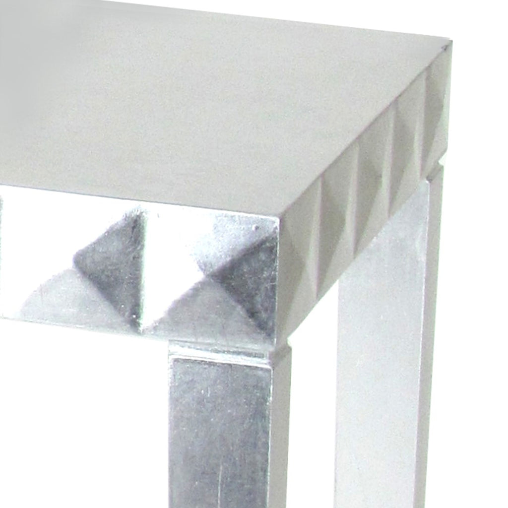 Benzara Rectangular Wooden Nesting Table with Geometric Edges, Set of 2, Silver BM210446 Silver Solid Wood BM210446