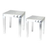 Rectangular Wooden Nesting Table with Geometric Edges, Set of 2, Silver