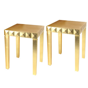 Benzara Rectangular Wooden Nesting Table with Geometric Edges, Set of 2, Gold BM210447 Gold Solid Wood BM210447