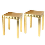 Rectangular Wooden Nesting Table with Geometric Edges, Set of 2, Gold