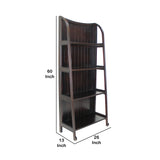 Benzara 4 Tier Foldable Shelf Display Stand with Plank Style Back, Brown BM210448 Brown Solid Wood BM210448