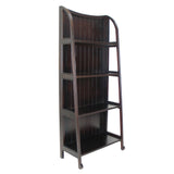 Benzara 4 Tier Foldable Shelf Display Stand with Plank Style Back, Brown BM210448 Brown Solid Wood BM210448