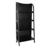 Benzara 4 Tier Foldable Shelf Display Stand with Plank Style Back, Black BM210449 Black Solid Wood BM210449