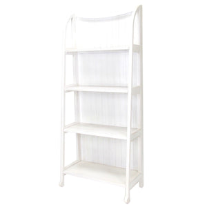 Benzara 4 Tier Foldable Shelf Display Stand with Plank Style Back, White BM210450 White Solid Wood BM210450