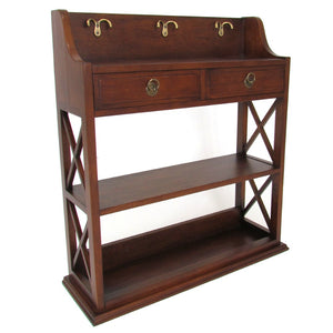 Benzara X Sides Wooden Wall Display Rack with 2 Drawers and 2 Open Shelves, Brown BM210457 Brown Solid Wood BM210457