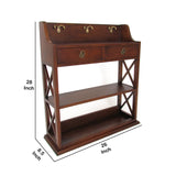 Benzara X Sides Wooden Wall Display Rack with 2 Drawers and 2 Open Shelves, Brown BM210457 Brown Solid Wood BM210457