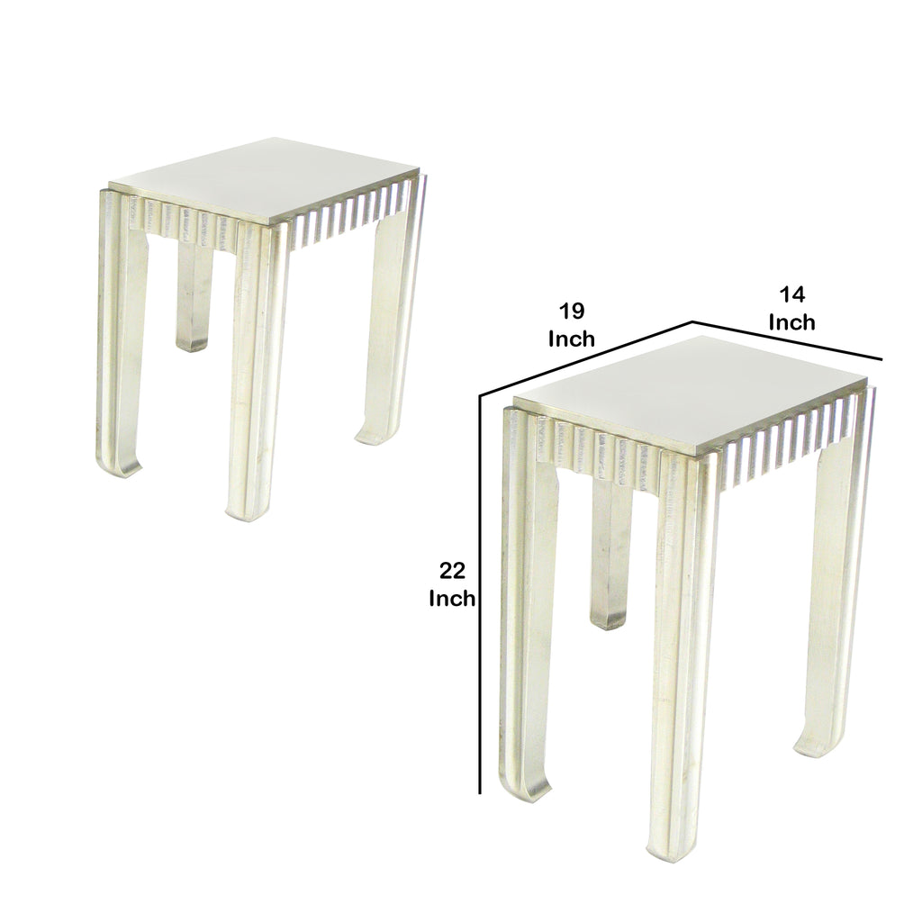 Benzara Rectangular Wooden Nesting Table with Smooth Top, Set of 2, Silver BM210458 Silver Solid Wood BM210458