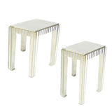 Benzara Rectangular Wooden Nesting Table with Smooth Top, Set of 2, Silver BM210458 Silver Solid Wood BM210458