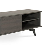 Benzara Wooden TV Stand with 2 Open Compartments and Angled Metal Legs, Gray BM210520 Gray Solid Wood, Veneer and Metal BM210520