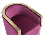 Benzara Fabric Upholstered Lounge Chair with Twisted Metal Trim, Purple and Gold BM210529 Purple and Gold Solid Wood, Metal and Fabric BM210529