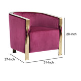 Benzara Fabric Upholstered Lounge Chair with Twisted Metal Trim, Purple and Gold BM210529 Purple and Gold Solid Wood, Metal and Fabric BM210529