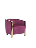 Fabric Upholstered Lounge Chair with Twisted Metal Trim, Purple and Gold