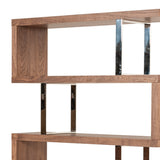Benzara Zig Zag Wooden Frame Shelf Unit with Metal Braces Support, Brown and Silver BM210534 Brown and Silver Solid Wood and Metal BM210534