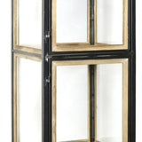 Benzara Transitional Style  4 Tier Metal Cabinet with Wooden Details, Black BM210540 Black Metal, Wood and Glass BM210540