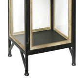 Benzara Transitional Style  4 Tier Metal Cabinet with Wooden Details, Black BM210540 Black Metal, Wood and Glass BM210540