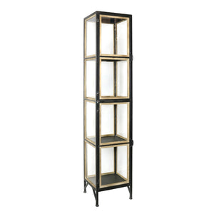 Benzara Transitional Style  4 Tier Metal Cabinet with Wooden Details, Black BM210540 Black Metal, Wood and Glass BM210540