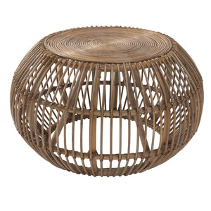 Benzara Handwoven Round Rattan Coffee Table with Concentric Circle Top, Brown BM210616 Brown Rattan BM210616