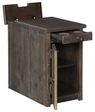 Benzara 1 Door Chair Side End Table with Power Strip and Pull Out Tray,Rustic Brown BM210619 Brown Veneer, Solid Wood, Engineered Wood BM210619