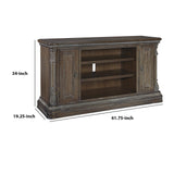 Benzara 2 Door Traditional Wooden TV Stand with Adjustable Shelves, Large, Brown BM210627 Brown Engineered Wood, Solid Wood and Veneer BM210627