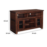 Benzara 2 Door Wooden TV Stand with 2 Cabinets and Adjustable Shelf, Medium, Brown BM210628 Brown Engineered Wood, Solid Wood, Glass and Veneer BM210628