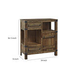 Benzara 2 Drawer and 1 Door Accent Cabinet with 2 Open Compartments, Brown BM210630 Brown Solid Wood, Veneer, Engineered wood and Metal BM210630