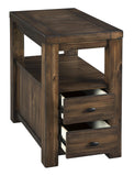 Benzara 2 Drawer Chair Side End Table with Open Shelf, Brown BM210631 Brown Veneer, Solid Wood, Engineered Wood BM210631