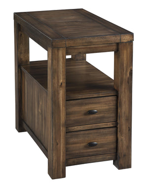 Benzara 2 Drawer Chair Side End Table with Open Shelf, Brown BM210631 Brown Veneer, Solid Wood, Engineered Wood BM210631