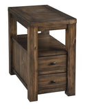 2 Drawer Chair Side End Table with Open Shelf, Brown
