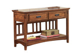 Benzara 2 Drawer Mission Style Console Table with Open Bottom Shelf, Brown BM210633 Brown Solid Wood, Veneer, Engineered wood BM210633