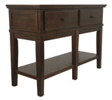 2 Drawer Wooden Console Table with Block Feet and Open Bottom Shelf, Brown