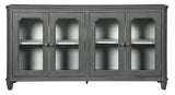 Benzara 4 Door Cabinet with Glass Inserts and Rustic Details, Antique Gray BM210642 Gray Solid Wood, Veneer, Glass, and Engineered Wood BM210642