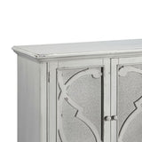 Benzara 4 Panel Door Cabinet with Fluted Detail, Antique White BM210643 White Solid Wood, Veneer, and Engineered Wood BM210643