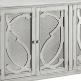 Benzara 4 Panel Door Cabinet with Fluted Detail, Antique White BM210643 White Solid Wood, Veneer, and Engineered Wood BM210643