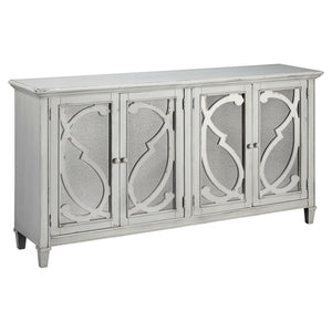 Benzara 4 Panel Door Cabinet with Fluted Detail, Antique White BM210643 White Solid Wood, Veneer, and Engineered Wood BM210643