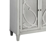 Benzara 4 Panel Door Cabinet with Fluted Detail, Antique White BM210643 White Solid Wood, Veneer, and Engineered Wood BM210643