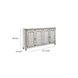 Benzara 4 Panel Door Cabinet with Fluted Detail, Antique White BM210643 White Solid Wood, Veneer, and Engineered Wood BM210643