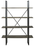Benzara 4 Tier Rectangle Metal Frame Bookcase with X Shaped Support, Black and Gray BM210645 Gray and Black Solid Wood, Engineered Wood and Metal BM210645