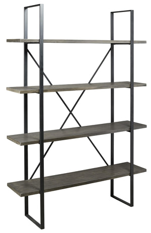 Benzara 4 Tier Rectangle Metal Frame Bookcase with X Shaped Support, Black and Gray BM210645 Gray and Black Solid Wood, Engineered Wood and Metal BM210645