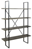 4 Tier Rectangle Metal Frame Bookcase with X Shaped Support, Black and Gray