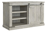 54 Inch Wooden TV Stand with Barn Sliding Door and 4 Shelves, White