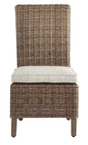 Benzara Aluminum Frame Side Chair with Handwoven Wicker, Set of 2, Brown and Beige BM210660 Beige and Brown Metal, Wicker and Fabric BM210660