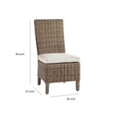 Benzara Aluminum Frame Side Chair with Handwoven Wicker, Set of 2, Brown and Beige BM210660 Beige and Brown Metal, Wicker and Fabric BM210660