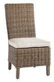 Benzara Aluminum Frame Side Chair with Handwoven Wicker, Set of 2, Brown and Beige BM210660 Beige and Brown Metal, Wicker and Fabric BM210660