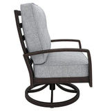 Benzara Aluminum Swivel Lounge Chair with Padded Seat, Gray and Brown BM210665 Gray and Brown Metal and Fabric BM210665