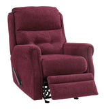 Benzara Button Tufted Wooden Recliner with Gliding Mechanism, Red BM210671 Red Solid Wood, Metal and Fabric BM210671