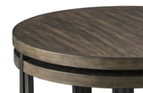 Benzara Contemporary Wood and Metal Cocktail Table with 4 Stools, Brown and Black BM210695 Brown and Black Solid Wood, Veneer, Engineered Wood, Metal BM210695