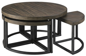 Benzara Contemporary Wood and Metal Cocktail Table with 4 Stools, Brown and Black BM210695 Brown and Black Solid Wood, Veneer, Engineered Wood, Metal BM210695