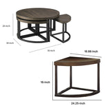 Benzara Contemporary Wood and Metal Cocktail Table with 4 Stools, Brown and Black BM210695 Brown and Black Solid Wood, Veneer, Engineered Wood, Metal BM210695