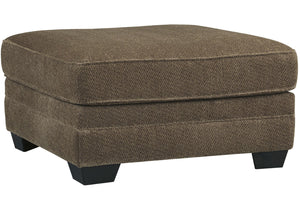 Benzara Fabric Upholstered Oversized Ottoman with Tapered Block Legs, Brown BM210724 Brown Solid Wood and Fabric BM210724